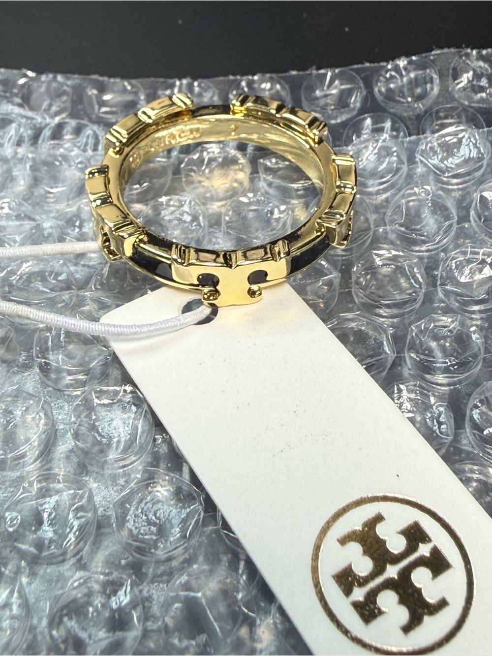 NWT Tory Burch Gold Tone Logo Ring Size 7
